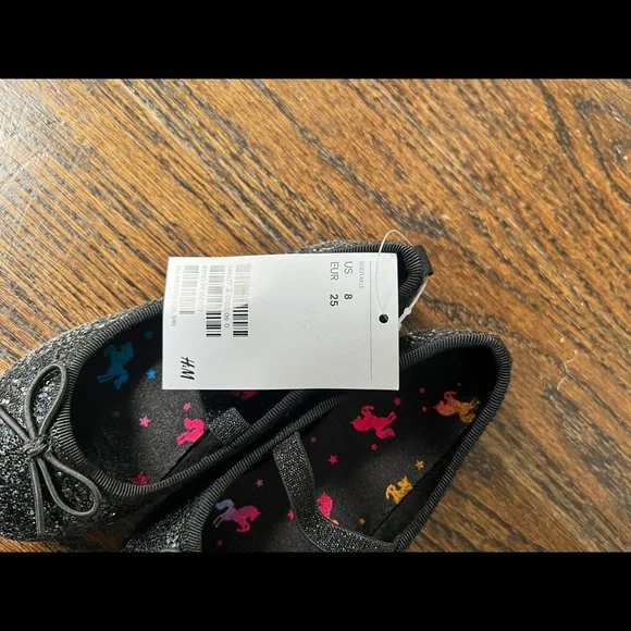 H&M Black glitter ballerina shoes with bow detail - Picture 6 of 9